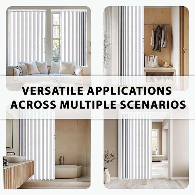 Accordion Door Curtain Set - 100% Blackout, with Curtain Rod Included, for Bedroom Privacy Protection (White-53 W x 78" L+Rod)