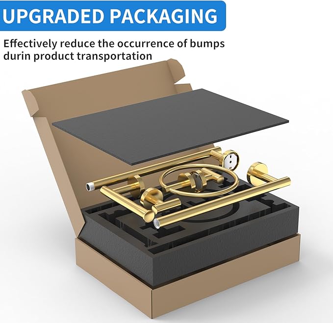 Brushed Gold Bathroom Accessories, Bathroom Hardware Set, SUS304 Stainless Steel Bathroom Towel Holder Set, 24 Inch Towel Bar Set 5 Pcs, 2 Towel Hooks, Toilet Paper Holder, Towel Ring