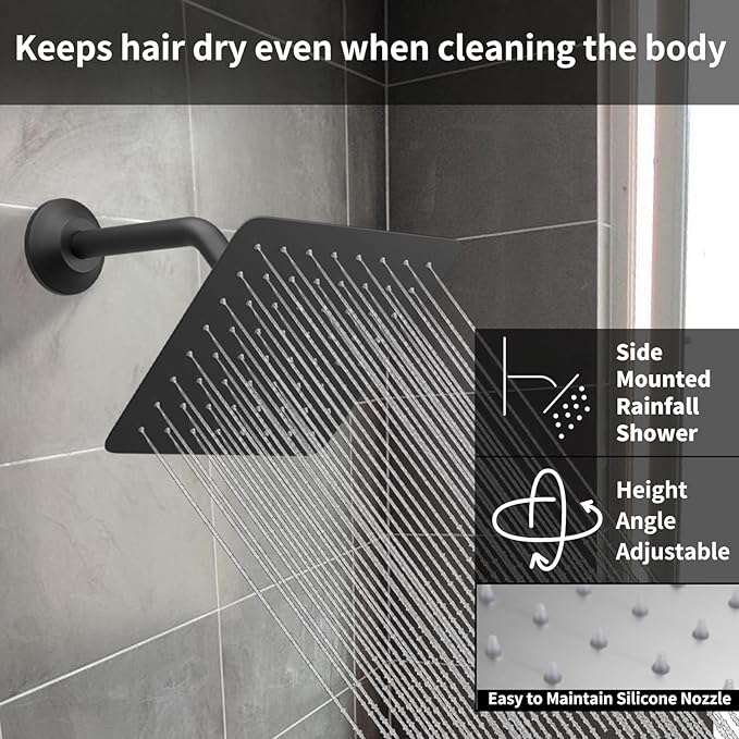Matte Black Shower System with 6 PCS Body Jet, 8 inch Wall Mount Rain Shower Head and Handheld Shower, Digital Tempreature Display Push Button Shower Faucet Trim Kit