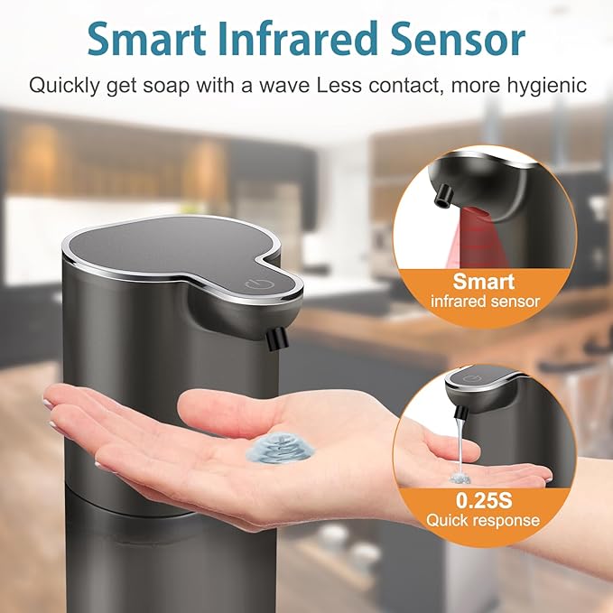 Automatic Liquid Soap Dispenser with 4 Adjustable Volume Control, Touchless Rechargeable Hands Free Auto Soap Dispenser for Kitchen, Bathroom, Hotel, Restaurant,13.5oz/ 400ml
