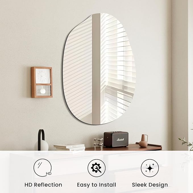 VASUHOME Irregular Frameless Bathroom Mirror, 24 x 36 Inch Wall Vanity Mirror, Large Wall Mounted Mirrors for Bathroom, Living Room, Bedroom