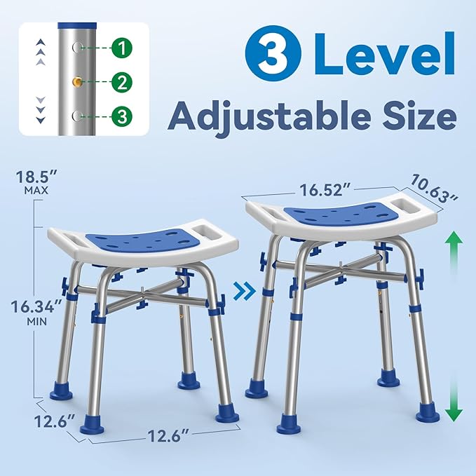 FSA/HSA Eligible Heavy Duty Shower Chair for Inside Shower, 500lb Weight Capacity, Height-Adjustable Shower Bench with Padded Seat, Shower Stool Suitable for Elderly and Disabled