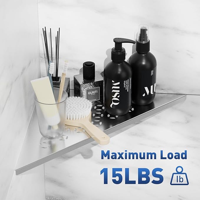 lives Corner Shower Shelf 10" Slot Design Bathroom Shower Shelves for Tiled Wall, 304 Stainless Steel Recessed Organizer Corner Shelves for Inside Shower Decor, Silver, 2 Pack