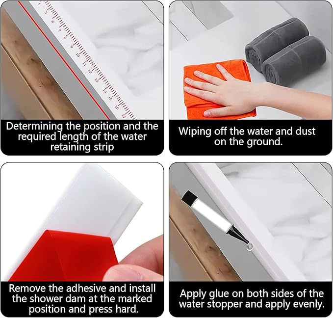Collapsible Shower Threshold Water Dam, Shower Door Water Dam Barrier, Dry and Wet Separation Door Dam Water Stopper Kitchen Shower Threshold Silicon Water Blocker(39Inch)