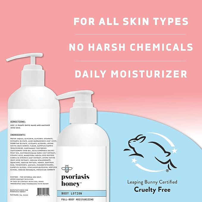 PSORIASIS HONEY Daily Moisturizing Body Lotion - Eczema & Seborrheic Dermatitis Cream for Itchy & Flaking - Moisturizing Psoriasis Treatment for Skin (16oz)