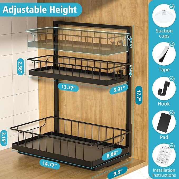WOWBOX 2 Pack Under Sink Organizer 2 Tier Slide Out Cabinet Organizer Under Sink Organizers and Storage for Kitchen Bathroom Pantry