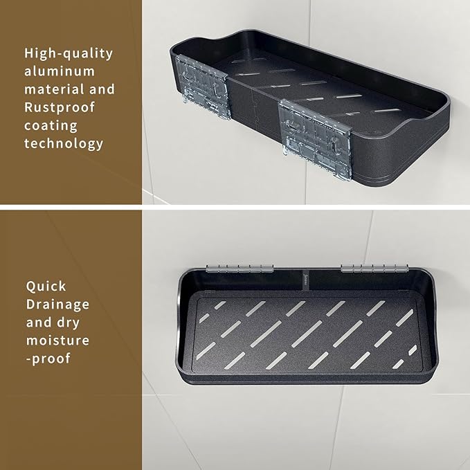 Luxury Shower Caddy, Rustproof Metal Large Capacity Bathroom Shelves for Storage, Adhesive or Drill Mounting for Kitchen Holder & Organizer (1 Pack)