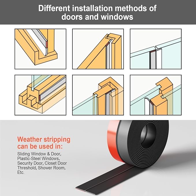 Door Seal Strip for Door Frame, 36ft Silicone Door Gap Filler, Shower Glass Door Seal Strip Bottom & Side Sealing, 2 Inch Wide Weather Stripping