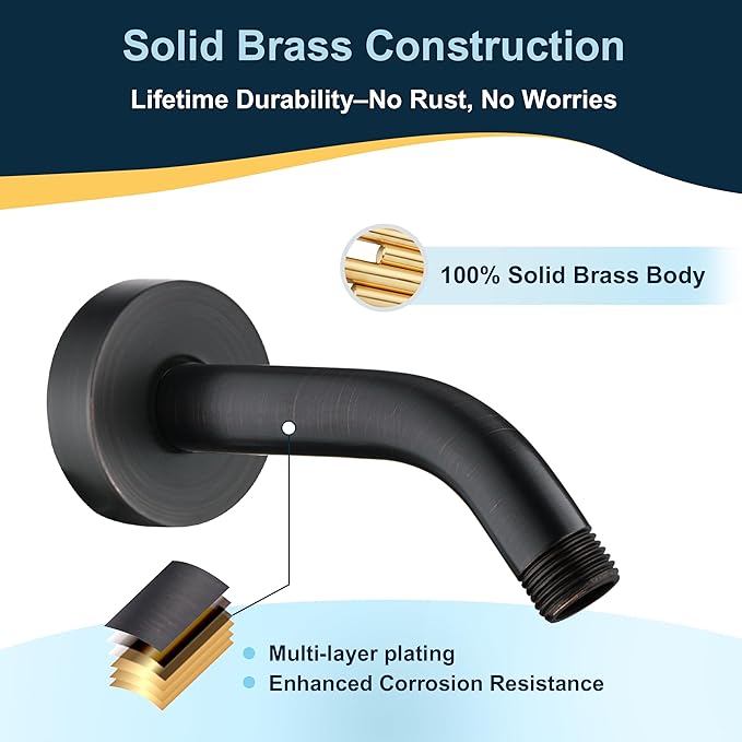 BRIGHT SHOWERS Brass Shower Arm with Flange 6 Inch Wall Mounted Shower Pipe Arm Extension for Fixed Shower Head and Handheld Showerhead, Oil-Rubbed Bronze