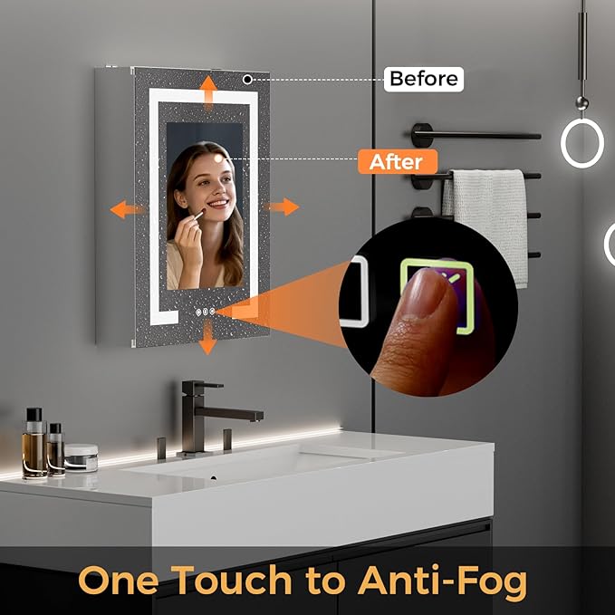 LED Bathroom Mirror 20 * 26 Stepless Dimmable Wall Mirrors with Anti-Fog, Shatter-Proof, Memory, 3 Colors, Memory Function, Water Proof, Decor Vanity Mirror