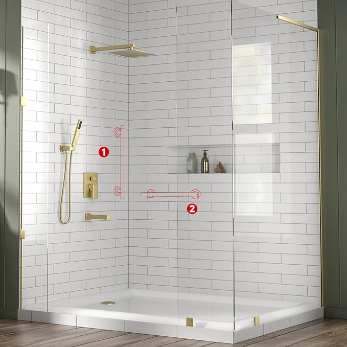 Lava Odoro Shower Grab Bar, Modern Set Stainless Steel Handicap Grab Bar for Bathtubs and Showers, Shower Safety Bar for Seniors Disabled, ADA-Compliant (Brushed Gold, 3 Pack 18", 24'', 36")