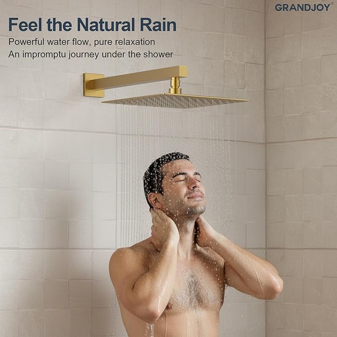Brushed Gold 10 Inch Rainfall Shower System with Handheld Spray & Adjustable Slide Bar, Wall Mount Bathroom Shower Faucet Set, Valve Included