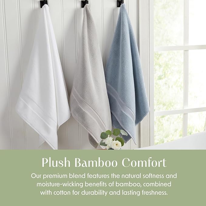 Springtree Home Luxury Bamboo Rayon Bath Towel Set of 4 | 35% Bamboo Rayon - 65% Cotton | Absorbent Quick-Dry Towels for Bathroom | Oeko-TEX Standard 100 Cotton | Grey - 4 Pack