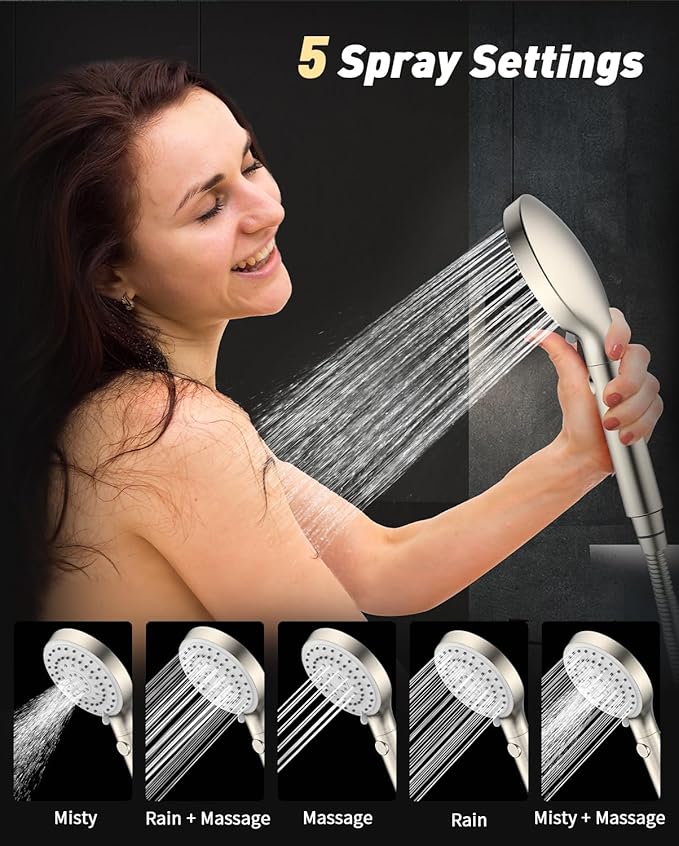 FASDUNT Shower Head with Handheld, High Pressure Handheld Shower Head with 80" Extra Long Stainless Steel Hose & Adjustable Bracket, Showerhead with ON/OFF Switch for Pets Bath, Brushed Nickel
