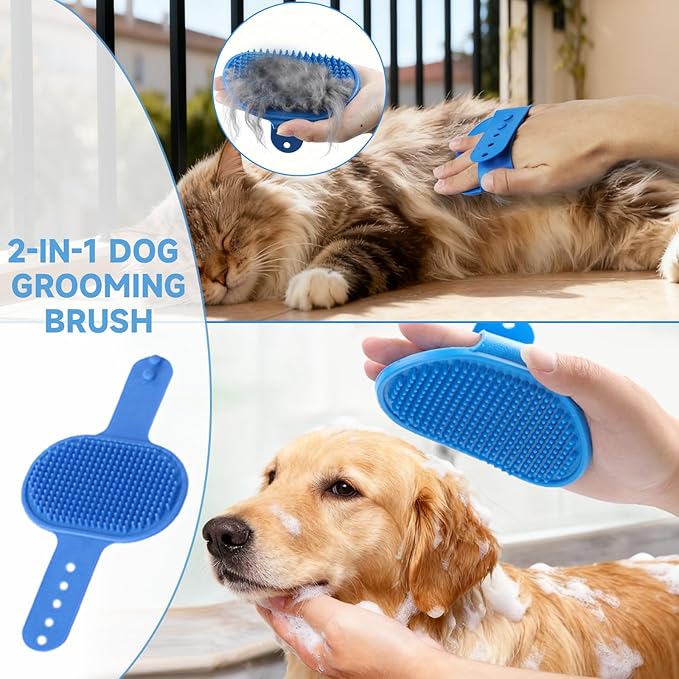 2PCS Dog Washing Gloves and Dog Bath Brush, 2-in-1 pet Shower Set | Suitable for Dogs, Cats, Bath Massage, and pet Grooming