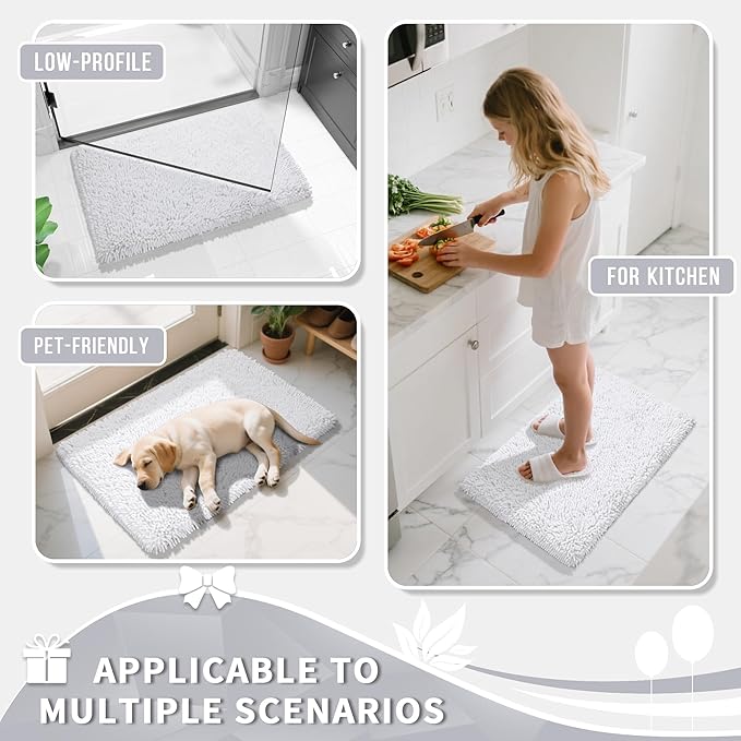 Yimobra Long Bathroom Rugs Runner 55x24 Inch, Extra Thick Soft Absorbent Chenille Bath Mat, Non Slip Machine Washable, Quick Dry Bath Rugs for Bathroom Floor, Tub and Shower, White