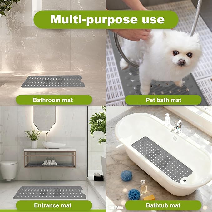 Silicone Bath Tub Mat Non Slip, 36"x16" Shower Foot Scrubber Mat with Drain Holes and Suction Cups, Upgraded Bathtub and Shower Mats, Machine Washable Bathtub Floor Liner Mats for Bathroom