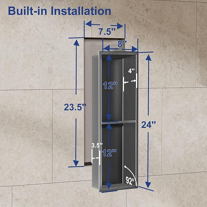 Shower Niche, Stainless Steel Elegant Bathroom Niche, No Tile Needed Recessed Shower Shelf Organizer for Storage