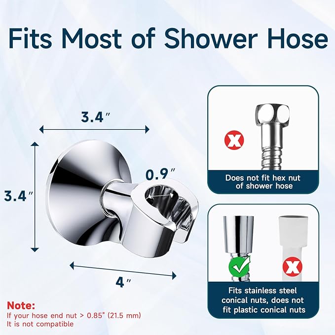 BRIGHT SHOWERS Handheld Shower Head Holder with Dual Angle Positions, Wall Suction Bracket Includes Adhesive 3M Disc, No Tools Required and Easy Installation, Chrome Finish