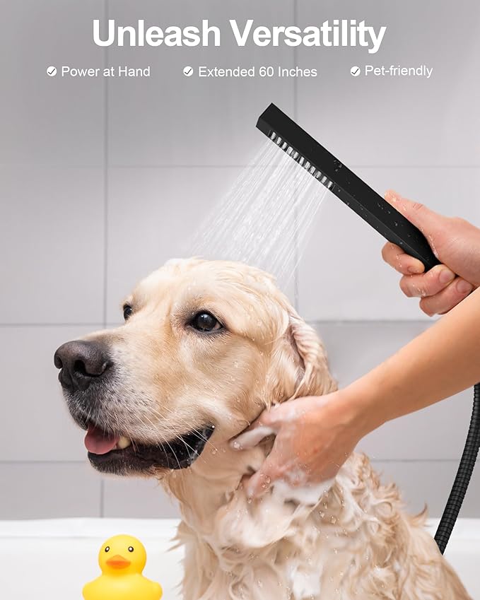 Thermostatic Shower System, Dual Rainfall Shower Heads for Ceilling & Wall Mounted with Handheld Sprayer, Matte Black
