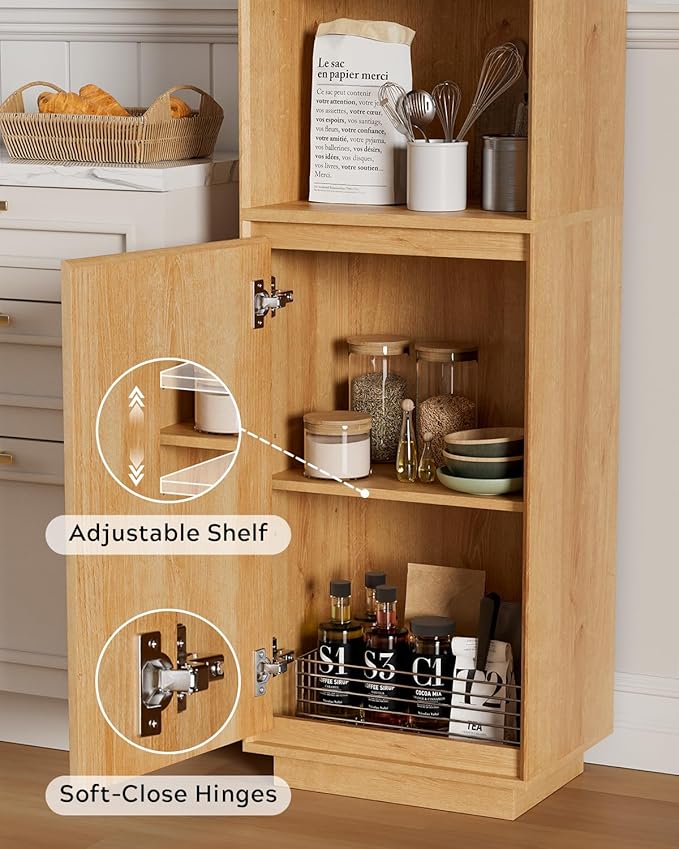67" Tall Bathroom Cabinets Set of 2 with Adjustable Shelves Modern Narrow Storage Cabinet Slim Freestanding Tower Organizer for Small Spaces, Kitchen, Living Room, Natural Oak