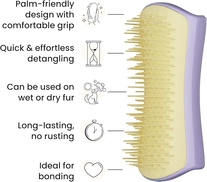 Pet Teezer Detangling Dog Grooming Brush, Dry Brush & Dog Bath Brush for Wet or Dry Fur & Light Shedding Breeds, Small, Lilac/Yellow