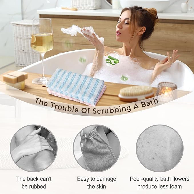 Exfoliating Shower Towel, 2026 Upgraded Exfoliating Washcloth, Body Back Scrubber for Shower, Long Scrub Towel for Women Men Full Body Exfoliator (2 Pcs)