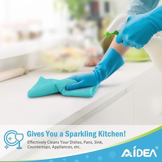 AIDEA Microfiber Cleaning Cloth-50PK, Soft Microfiber Towels for Cars, Absorbent Cleaning Rags, Lint-Free Streak-Free Wash Cloths for House, Kitchen, Window(12in.x12in), Blue