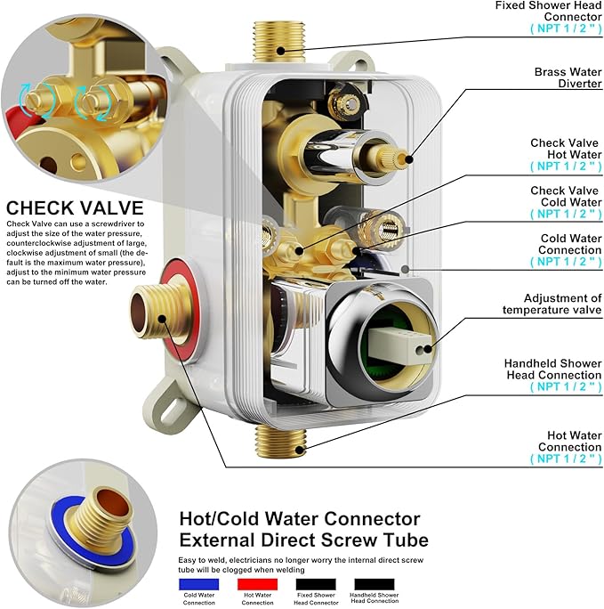 Shower System Modern Rain Brass Faucet Set With Valve and Diverter Shower Mixer With Handheld High Pressure Square Rainfall Shower Valve (12'' Wall Mount, Chrome Polished)