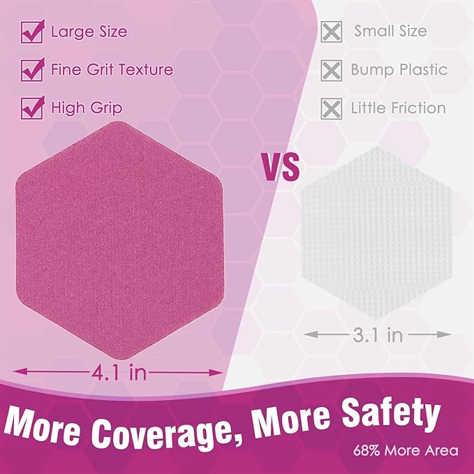 S&X 24 Pcs Non Slip Bathtub Stickers (Large 4.7" Hexagon), Oversized Anti Slip Shower Treads with Scraper, High Traction Grit Safety Bath Decals for Tub Floor, Stairs - Waterproof & Durable(Purple)