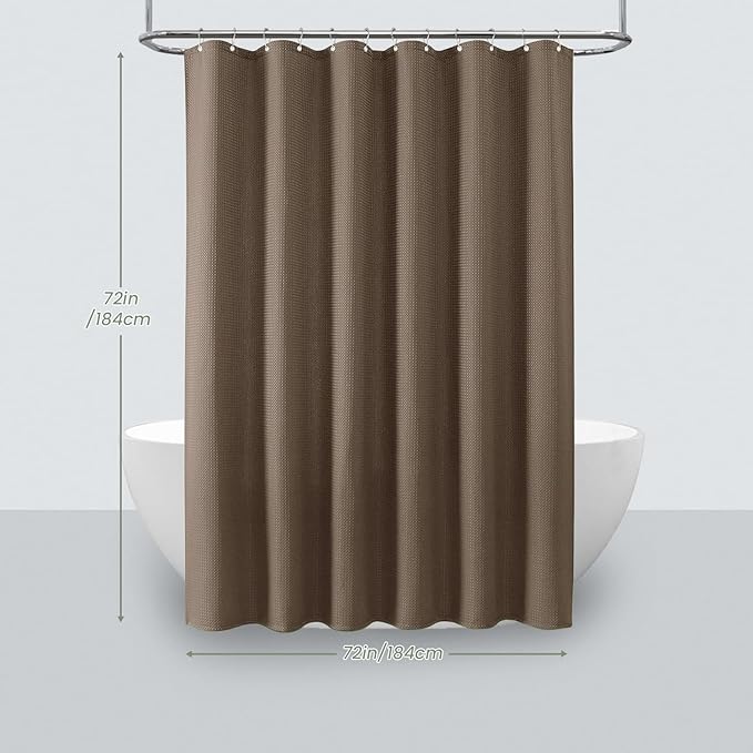 Inhousolu Fabric Shower Curtain Waffle Weave, 230 GSM Heavy Duty, Weighted Hem, 14 Metal Hooks, Water Repellent, Machine Washable, Hotel Spa Luxury Bath Curtain Set, 72 x 72 Inch, Brown