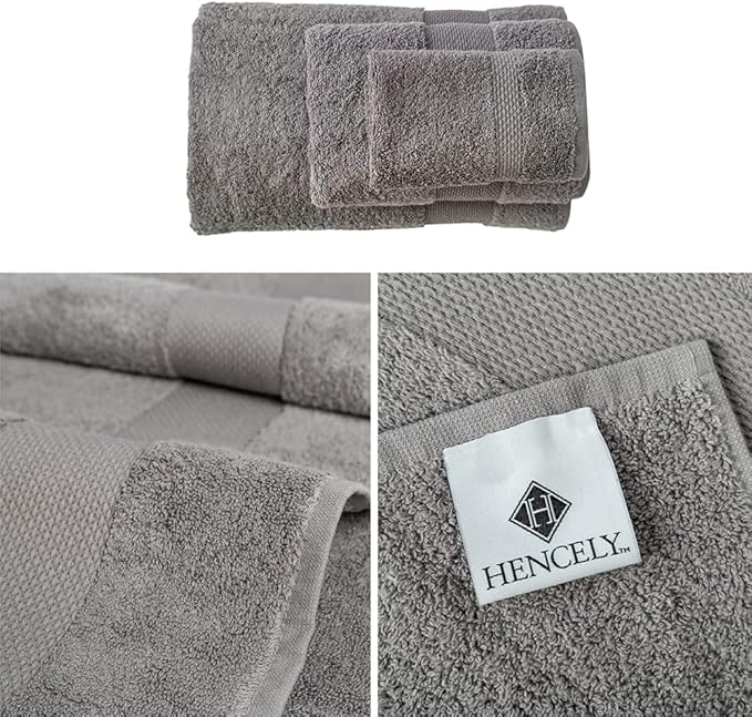 Hencely 6-Piece Bath Towel Set - High Absorbency, Quick Drying - 100% Soft Turkish Cotton - 2 Bath Towels, 2 Hand Towels, 2 Washcloths - for Bathroom, Home, Hotel, Spa, and Gym - 6-Pack Gray