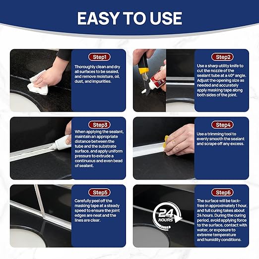 Silicone Caulk 4.23 Fl Oz for Kitchen & Bathroom - White, Waterproof Silicone Sealant for Window Toilet Sink Door Caulking Sealant Stronger Adhesion Shrink & Crack Proof (1 Pack)