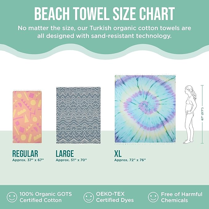 Sand Cloud Turkish Beach Towel - Sand Free - 100% Organic Turkish Cotton Yarn - Quick Dry Towel for Beach, Picnic Blanket or Throw - As Seen on Shark Tank - Santa Fe (Green)