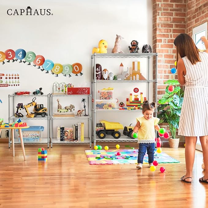 CAPHAUS NSF Adjustable Height Wire Shelving Unit w/Liner, Basement Storage Shelving, Metal Steel Storage Shelves, Garage Shelving Storage Organizer, Utility Shelf, 4-Tier No Wheels W/Liners, Black