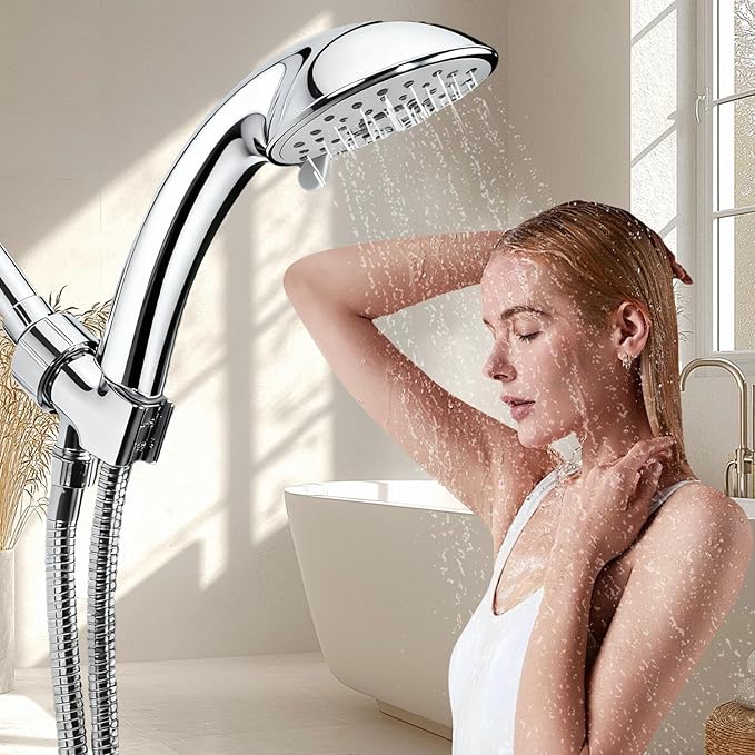 Plastic Shower Head Holder for Hand Held Showerhead Adjustable Shower Arm Mount for Connecting Shower Arm and Shower Hose，Premium ABS Bracket with Stainless Steel Swivel Ball Joint Connect(Chrome)