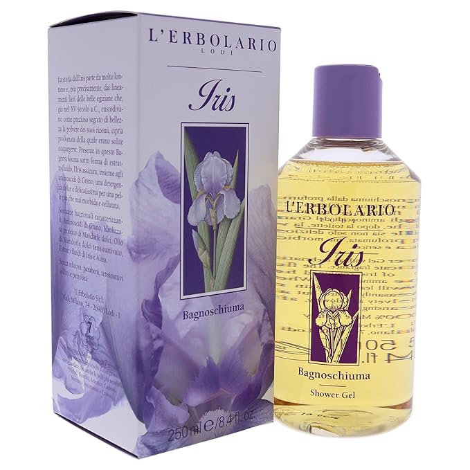 L'Erbolario Shower Gel – Moisturizing Body Wash with Wheat Amino Acids – Softening Floral Body Soap for Silky Skin and Delicate Care - Iris - 8.4 oz