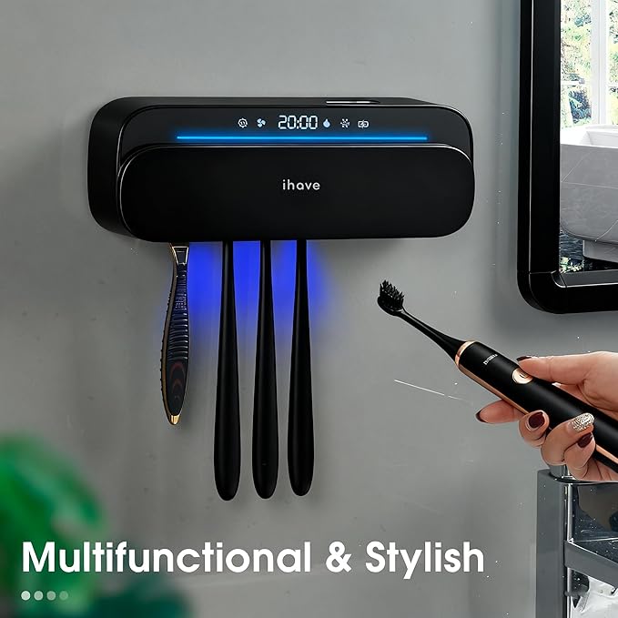 iHave Toothbrush Sanitizer and Holder, UV Toothbrush Holders for Bathrooms with 100M Negative Ions for 360° Disinfection, Mold Control & Odor Neutralization, 5-Slot Turbofan Drying Toothbrush Holder