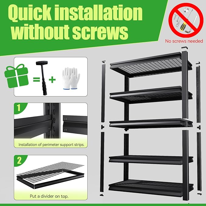 Garage Shelving,Heavy Duty Garage Storage Shelves,Metal Shelving Unit,5 Tier Adjustable Steel Utility Shelf,Use for Basement,Warehouse, Pantry Closet,Black (81.1" H*19.67" D*45.67" W)