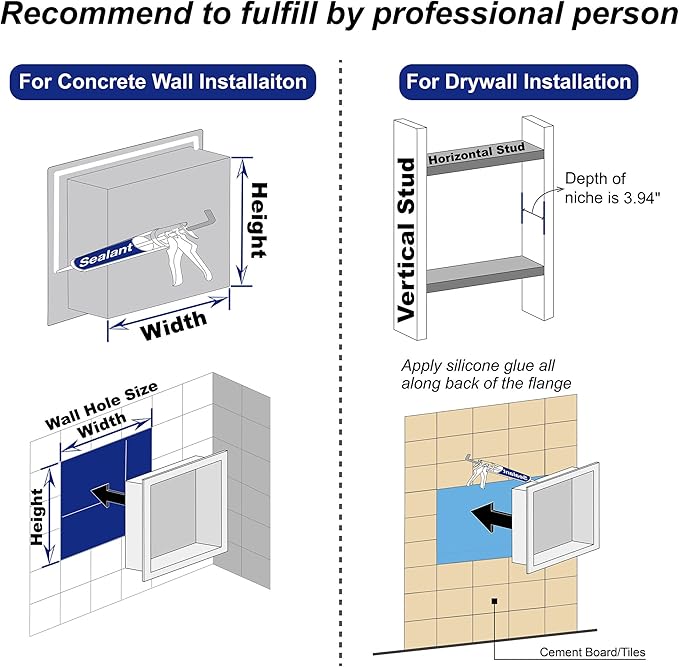 Stainless Steel Shower Niche 36" X 12" Gold No Tile Needed Niche Shower Recessed Wall Horizontal Niches for Bathroom Storage Over Mount Installation