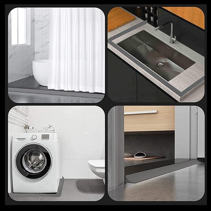 Collapsible Shower Threshold Water Dam, Self Adhesive Silicone Waterproof Barrier Bathroom and Kitchen Water Strip Dam Shower Guard for Dry And Wet Separation Caulk Seal Strip Edge Trim (67Inch, Grey)