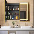 APRILSOUL 36X30 Inch Gold Bathroom Medicine Cabinet with Mirror, Recessed or Surface Lighted Medicine Cabinet with 3 Colors Temperature, Dimmable Light