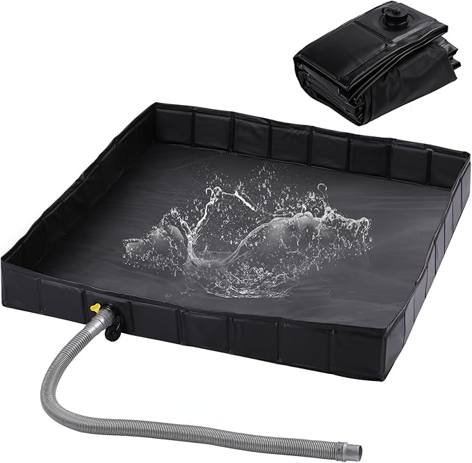 KRUI Camping Shower Base, Foldable Shower Tent Awning Base with Drain Hose to Keep Feet Clean, Portable Shower Pan for Indoor and Outdoor