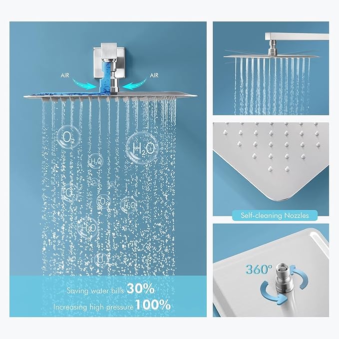 Shower Faucets Sets Shower System with Body Jets, Bostingner 10" Rain Shower Head with 2 In 1 Handheld Spray and 4 Jets, Wall Mounted All Metal 3 Way Shower Set with Valve and Trim Kit,Brushed Nickel