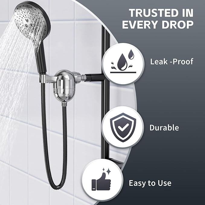 Hard Water Shower Head Filter - 25-Stage Aluminum, Easy Install, Removes Chlorine/Metals for Healthier Skin & Hair