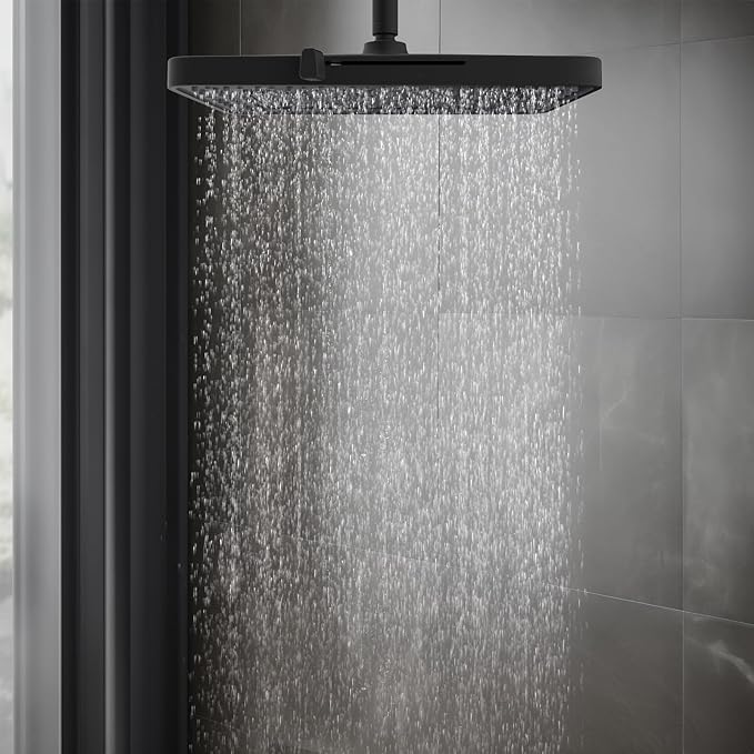 Hibbent 5 Spray Modes Shower Head, 13'' High Pressure Rain Shower Head, Large Rainfall Showerhead, High Flow Waterfall Bathroom Fixed Showerheads with Adjustable Swivel Ball Joint, Matte Black