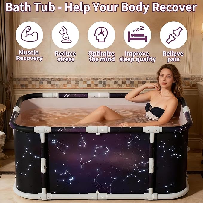 Portable Foldable Ice Bath Tub, Large Portable Soaking Bath Tub for Home Outdoors Gyms (Starry Sky)