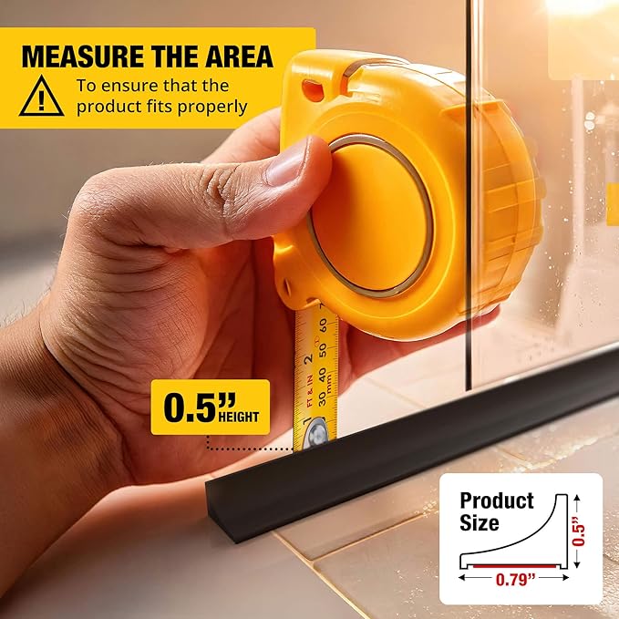 Shower Threshold Water Dam Barrier 105" - Black Collapsible Shower Water Blocker - Guard for Walk in Shower - Water Guard Stopper for Floor - Shower Door Water Blocker by Hippo Dam