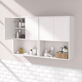 Fluted Bathroom Wall Cabinet Over The Toilet Storage,Wall Mounted Cabinet with Adjustable Shelf,Floating and Hanging Organizer,Kitchen and Laundry Room Storage (White-2 Pcs)