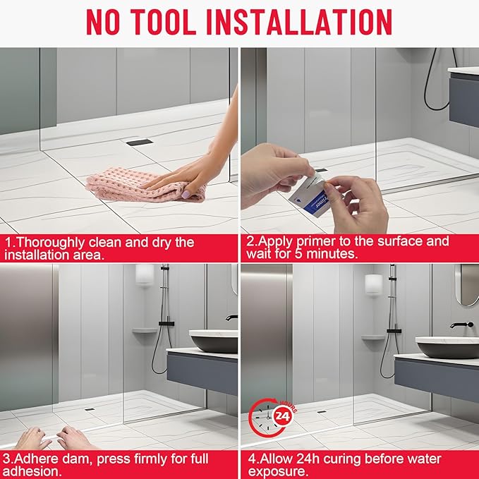 Shower Threshold Water Dam Barrier – 39in Self-Adhesive, Waterproof, Flexible Silicone, Customizable, Easy Install, Prevents Water Leakage & Slipping, Wheelchair Access